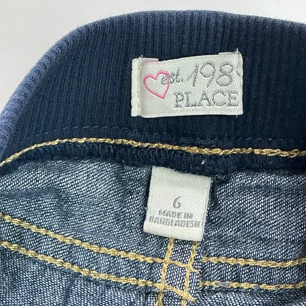 The Children's Place Blue Denim Shorts Kids Size 6 Heart Pockets Elastic Waist